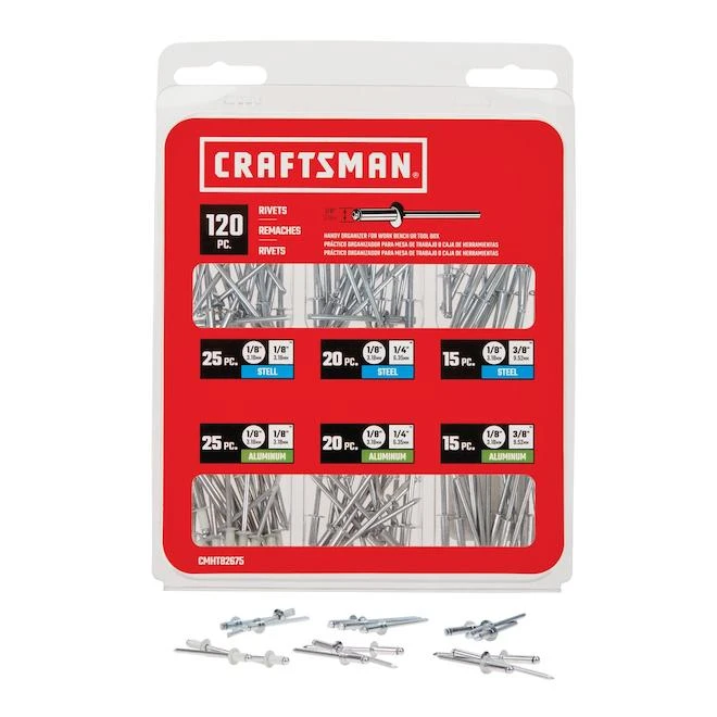 Craftsman Assorted Aluminum And Steel Rivet Kit - 120-Pieces 1 Craftsman Assorted Aluminum And Steel Rivet Kit - 120-Pieces