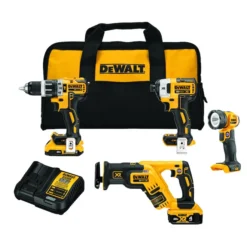 Dewalt Set Of 4 20-V Cordless Tools - 2 Batteries, 1 Charger And 1 Bag Included