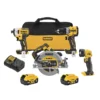 DeWALT 4 Cordless Tool Kit With Brushless Motor - 20V MAX XR - 2 Batteries - Yellow/Black