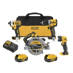DeWALT 4 Cordless Tool Kit With Brushless Motor - 20V MAX XR - 2 Batteries - Yellow/Black