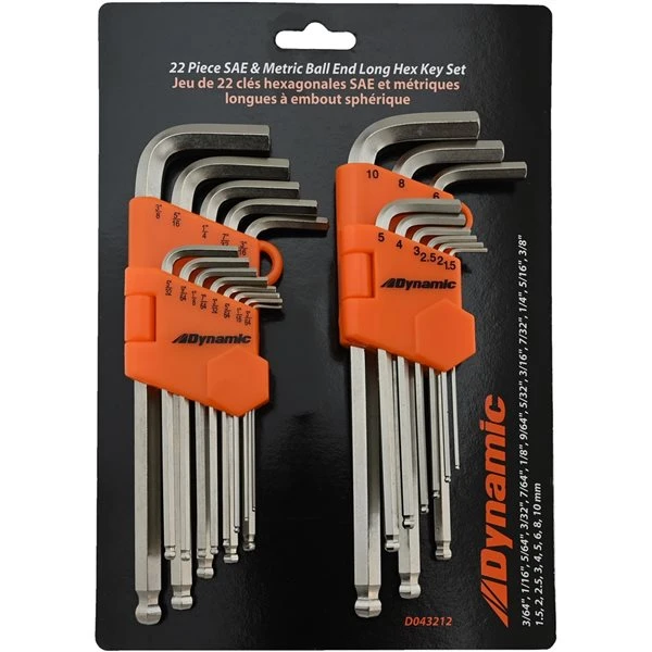 Dynamic Tools 22-Piece Metric And SAE Ball End Long Hex Key Set 1 Dynamic Tools 22-Piece Metric And SAE Ball End Long Hex Key Set