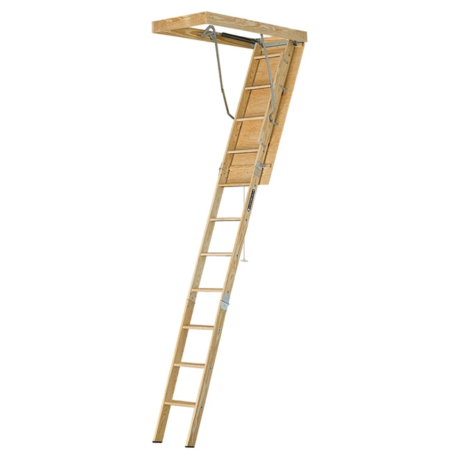 Louisville Attic Ladder - 7.92-ft To 10.25-ft Adjustable Height - Wood - Slip Resistant Feet 1 Louisville Attic Ladder - 7.92-ft To 10.25-ft Adjustable Height - Wood - Slip Resistant Feet