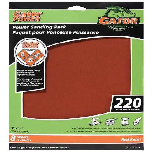 Rust-Oleum Gator Gatorpower All-Purpose Power Sanding Sheets - 9-in W X 11-in L - 220 Grit - Aluminum Oxide Abrasive - 8 Per Pack 1 Rust-Oleum Gator Gatorpower All-Purpose Power Sanding Sheets - 9-in W X 11-in L - 220 Grit - Aluminum Oxide Abrasive - 8 Per Pack